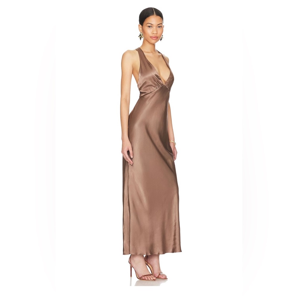 Shona Joy Milo Plunged Cross Back Midi Dress in Cacao
